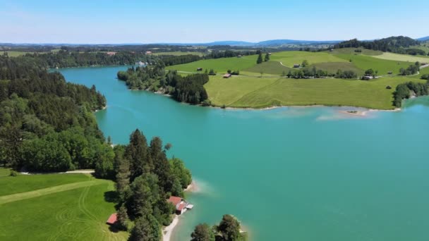 Letecký Pohled Jezero Forggensee Městě Fuessen Bavorsku Německo — Stock video