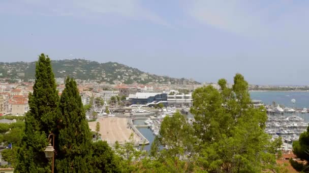 Aerial view over the city of Cannes at the French riviera — Stock Video