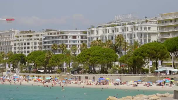 The famous Croisette in the city of Cannes in France - CITY OF CANNES, FRANCE - JULY 12, 2020 — Stock Video