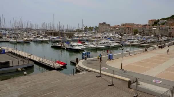 Cannes Marina - a small port for boats in the city - CITY OF CANNES, FRANCE - JULY 12, 2020 — Stock Video