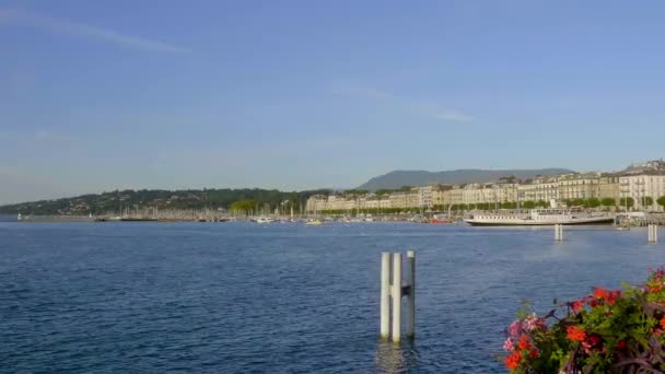 Beau lac Léman dans la ville de Genève en Suisse - GENÈVE, SUISSE - 8 JUILLET 2020 — Video