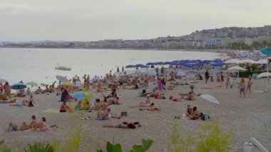 The Beaches and Beach Clubs at the Riviera of Nice - CITY of Nice, FRANCE - 10 Temmuz 2020