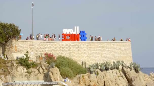 I love Nice letters at the Rifba of Nice - CITY OF NICE, FRANCE - IULY 10, 2020 — стоковое видео