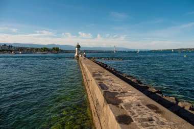 Cenevre 'deki Cenevre Gölü Sahili - GENEVA ŞEHRANESİ - 8 Temmuz 2020