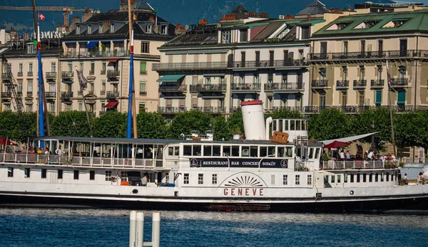 Barco Turístico Lago Genebra Cidade Geneva Suíça Julho 2020 — Fotografia de Stock