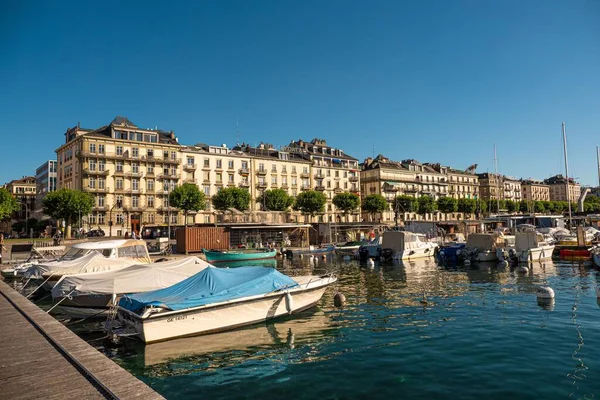 Piccolo Porto Porto Turistico Sul Lago Ginevra Città Geneva Svizzera — Foto Stock