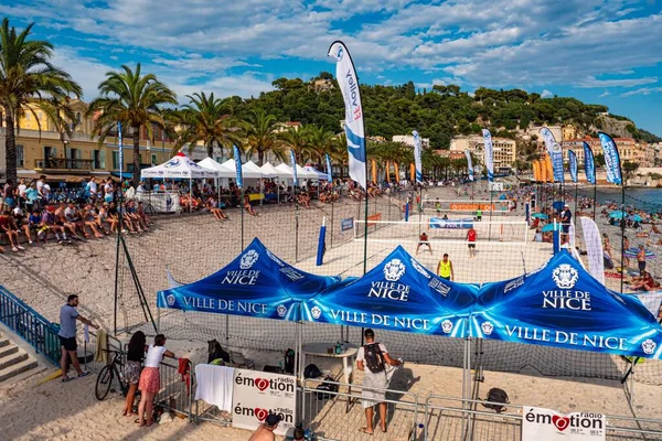 Volleyball Plage Dans Ville Nice Nice France Juillet 2020 — Photo