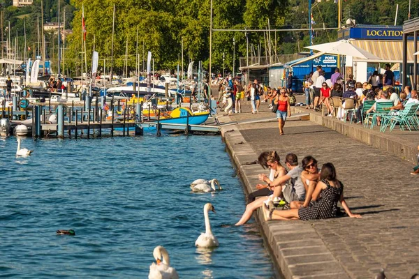 Tomar Sol Lago Ginebra Suiza Ciudad Ginebra Suiza Julio 2020 — Foto de Stock