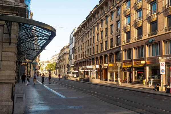 Corona和Covid时代日内瓦市中心的空旷街道19 瑞士日内瓦市 2020年7月8日 — 图库照片