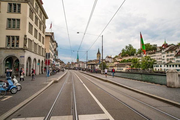 Widok Ulicę Mieście Zurych Szwajcaria Zurich Szwajcaria Lipiec 2020 — Zdjęcie stockowe