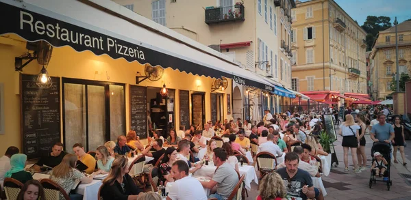 Restaurants Bars Cafes Historic District Nice Nice France July 2020 — Stock Photo, Image