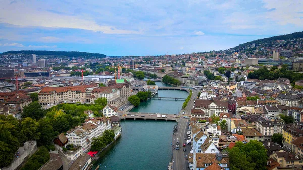 Niesamowity Widok Lotu Ptaka Miasto Zurych Szwajcarii Zdjęcia Dronów — Zdjęcie stockowe