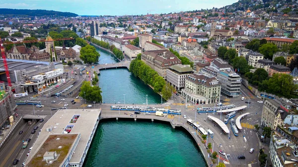 瑞士苏黎世市令人惊叹的空中景观 无人机摄影 — 图库照片