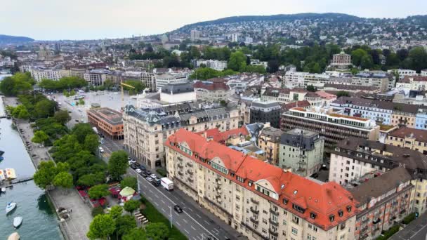 Fantastisk Flygutsikt Över Staden Zürich Schweiz Drönarbilder — Stockvideo