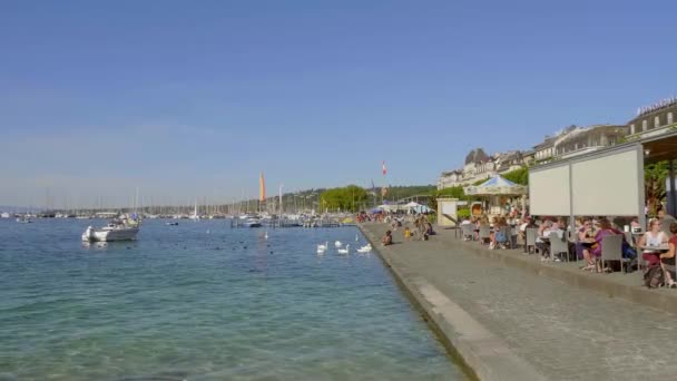 Vackra Genèvesjön i den schweiziska staden Genève - GENEVA, SWITZERLAND - 8 juli 2020 — Stockvideo