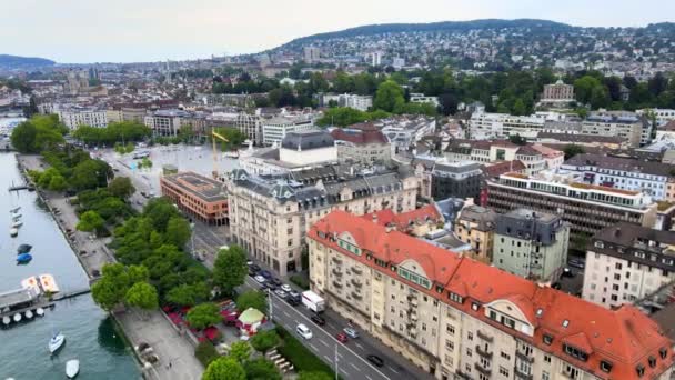 Mooie Stad Zürich Zwitserland Van Bovenaf Drone Footage — Stockvideo