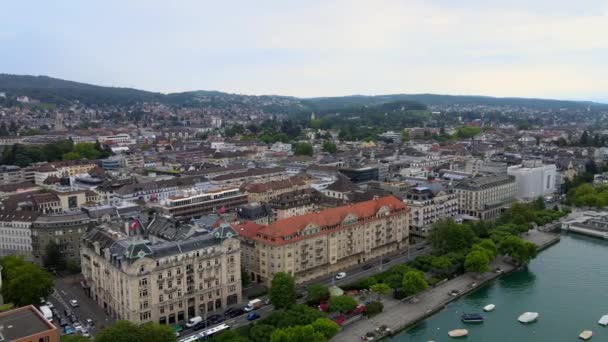 Lot Nad Miastem Zurych Szwajcarii Widok Lotu Ptaka — Wideo stockowe