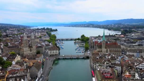 Sviçre Nin Zürih Şehrinde Inanılmaz Bir Hava Manzarası Var Görüntüleri — Stok video