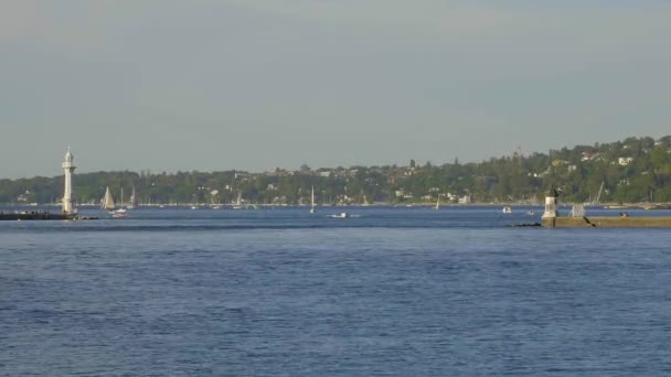 Beautiful Lake Geneva in the city of Geneva in Switzerland - GENEVA, ΕΛΒΕΤΙΑ - 8 Ιουλίου 2020 — Αρχείο Βίντεο