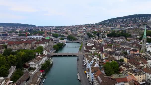 Πόλη Της Ζυρίχης Στην Ελβετία Από Ψηλά Drone Πλάνα — Αρχείο Βίντεο