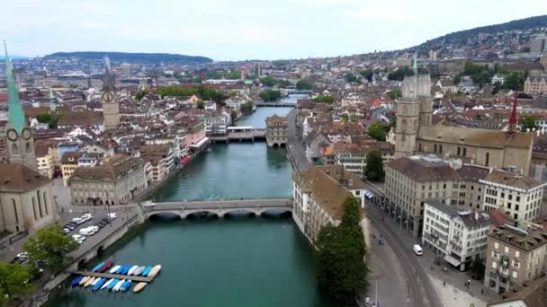 Lot Nad Rzeką Limmat Zurychu Szwajcaria Zdjęcia Dronów — Wideo stockowe