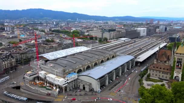 Stad Zürich Zwitserland Van Boven Drone Beelden — Stockvideo