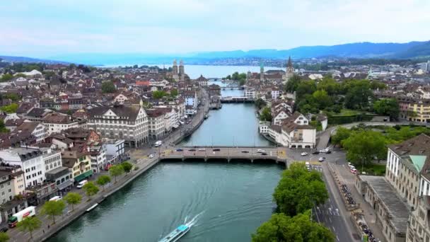 Stad Zürich Zwitserland Van Boven Drone Beelden — Stockvideo