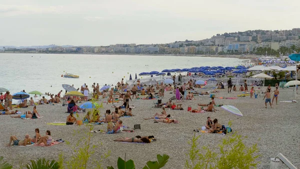 The Beaches and Beach Clubs at the Riviera of Nice - CITY of Nice, FRANCE - 10 Temmuz 2020