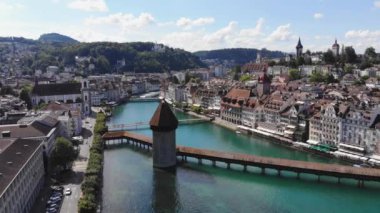 Lucerne İsviçre Şehir Merkezi - yukarıdan görünüm - seyahat görüntüleri