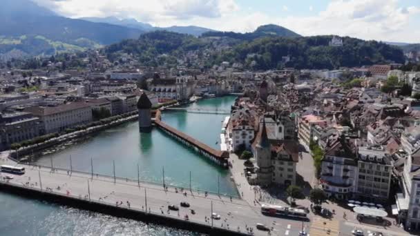Město Lucerne Švýcarsku Slunečného Dne Letecký Výhled Cestovní Záběry — Stock video