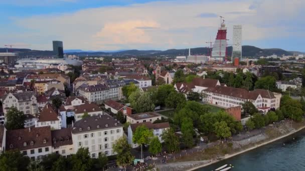 Krásné Švýcarské Město Basilej Pohled Shora Cestovní Záběry — Stock video