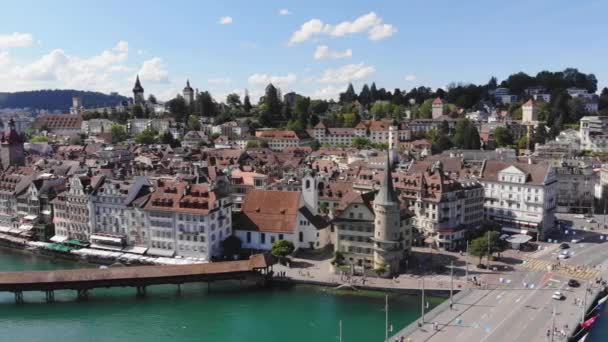 Letecký Pohled Město Lucerne Švýcarsko Jezero Lucerne Cestovní Záběry — Stock video