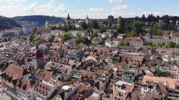 Úžasný Letecký Výhled Historickou Čtvrť Lucerne Švýcarsku Záběry Cest — Stock video