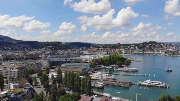 Aerial View City Lucerne Switzerland Lake Lucerne Travel Footage — Stock Video