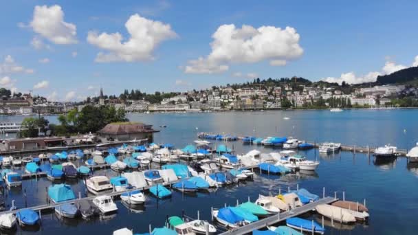 Jachthafen Der Stadt Luzern Schweiz Vierwaldstättersee Luftaufnahme Reiseaufnahmen — Stockvideo