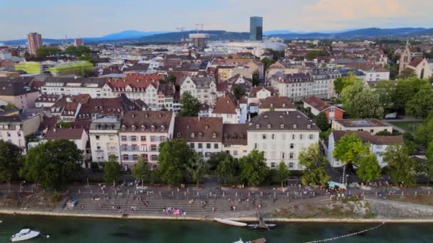 Sviçre Nin Basel Ren Nehri Nin Tarihi Bölgeleri Hava Manzarası — Stok video