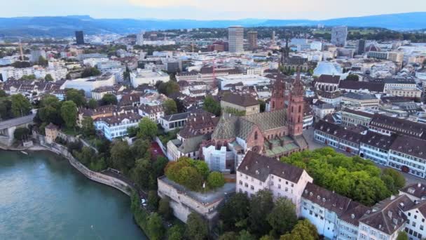 飞越巴塞尔市和瑞士莱茵河 旅行视频 — 图库视频影像
