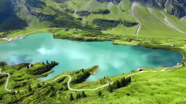 Beautiful Mountain Lake Swiss Alps Aerial View Mount Titlis Travel — Stock Video