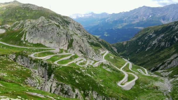 Vuelo Sobre Paso Gotthard Suiza Imágenes Viaje — Vídeos de Stock
