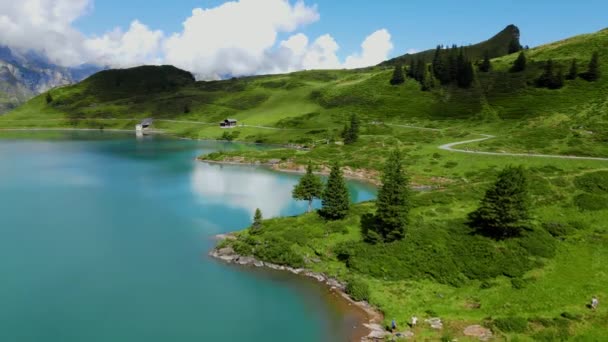 Nádherné Místo Pro Dovolenou Švýcarských Alpách Letecký Výhled Záběry Cest — Stock video