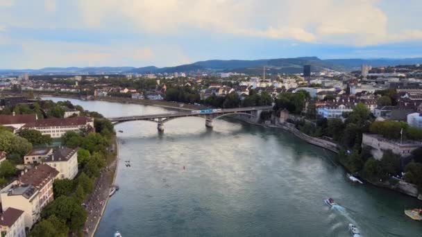 瑞士巴塞尔市和莱茵河 航空风景 旅行视频 — 图库视频影像