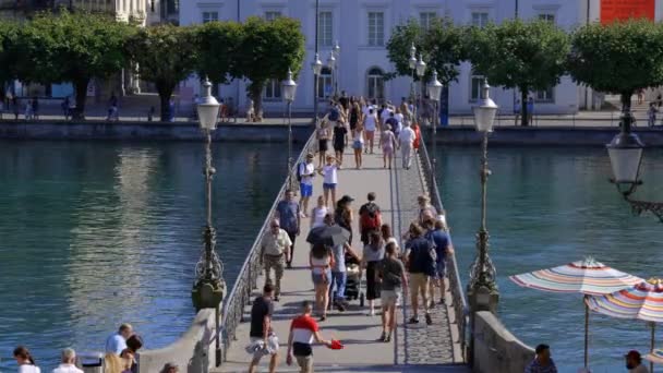 Ponte Pedonal Centro Cidade Lucerna Suíça Lucerne Suíça Agosto 2020 — Vídeo de Stock