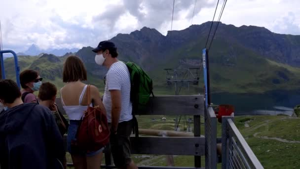 Tourists Swiss Alps Having Great Vacation Mountain Area Switzerland Melchsee — Stock Video