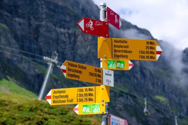 İsviçre 'deki Truebsee Gölü' nde yön işaretleri - seyahat fotoğrafçılığı