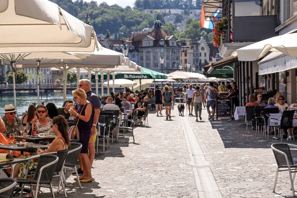 Popular Riverfront City Center Lucerne City Lucerne Switzerland August 2020 — Stock Photo, Image