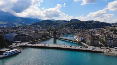 Lucerne İsviçre ve Lucerne Gölü üzerindeki hava manzarası - seyahat fotoğrafçılığı