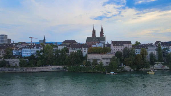 瑞士巴塞尔市和莱茵河 航空风景 旅游摄影 — 图库照片