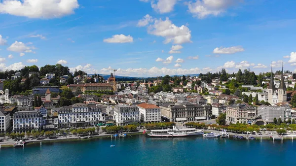 Πόλη Της Λουκέρνης Στην Ελβετία Μια Ηλιόλουστη Μέρα Εναέρια Προβολή — Φωτογραφία Αρχείου