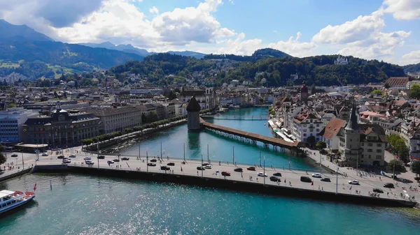 Stadt Luzern Der Schweiz Einem Sonnigen Tag Luftaufnahme Reisefotos — Stockfoto