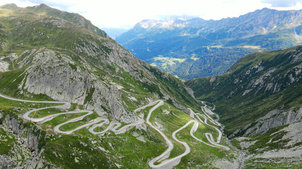 Famous Gotthard Pass in Switzerland - aerial view - travel photography